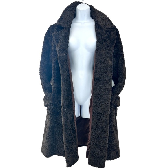 Vintage 60s Faux Fur Coat Brown Size L USA Mad Men - Picture 4 of 13
